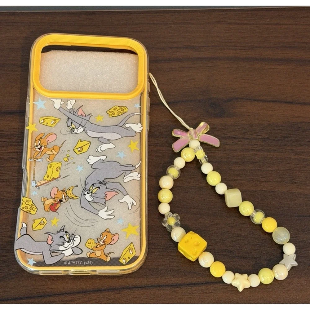 Iphone 17 Pro Max Phone case and strap - transluscent Tom and Jerry Yellow NEW